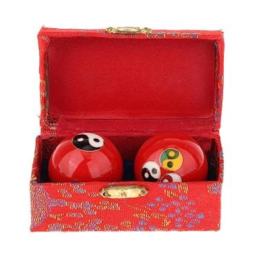Imagem de Fancyes 2 pçs bolas de massagem para as mãos bolas chinesas com caixa de armazenamento exercitador de fitness durável suave portátil bolas de handebol, Gossip Red