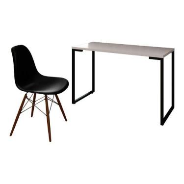 Imagem de Mesa Escrivaninha Fit 120cm Branco E Cadeira Charles Ft1 Preta - Mpoze