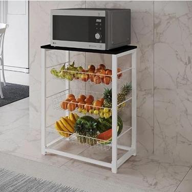 Imagem de Fruteira com Suporte para Micro-ondas Barcelona Aço Branco Cesto Branco Tampo Preto