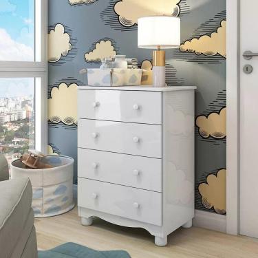 Imagem de Cômoda Infantil 4 Gavetas 100% MDF Mimo Espresso Móveis Branco Brilho