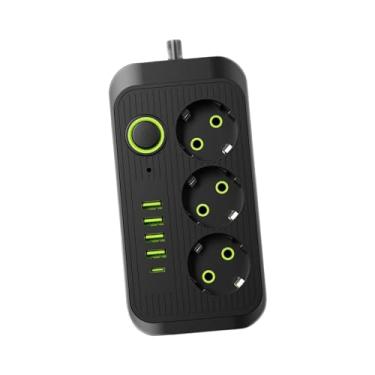 Imagem de UGPLM Adaptador de tomada elétrica, 2m, cabo de extensão, tomada de viagem, base de tomada elétrica para parede, computador, câmera digital, tv, Preto 3