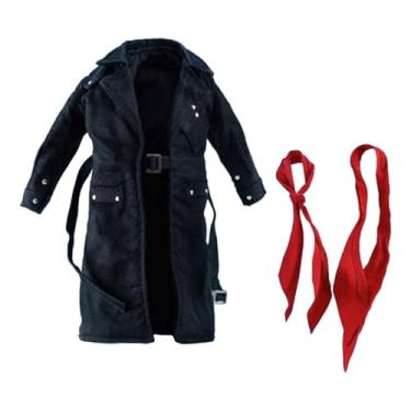 Imagem de oshhni Trench coat com fio escala 1/12, casaco masculino elegante, roupa artesanal, sobretudo com cachecol para acessórios de figuras de ação de 6''