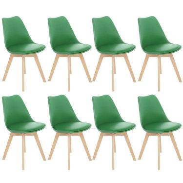 Imagem de Kit 8 Cadeiras Jantar Cozinha Leda Eames Com Assento Estofado Verde Bandeira