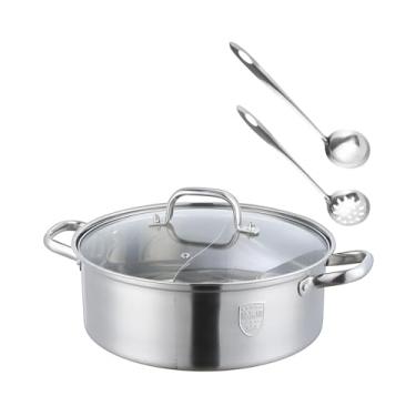 Imagem de Bothyi Shabu shabu divisor panela quente com colheres panelas de sopa dupla face panelas japonesas panela quente para viagens acampamento família, 30cm