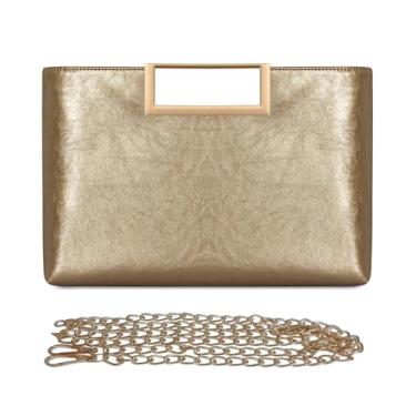 Imagem de NIGEDU Bolsa de mão feminina de couro PU com corrente transversal, brilhante, grande, embreagens, bolsas femininas, Dourado
