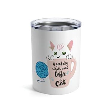 Imagem de Teegarb Letter Blanket A Good Day Starts With Coffee & Cat Lovely Animal Lover Cute Camiseta Tumbler 283 g 283 g