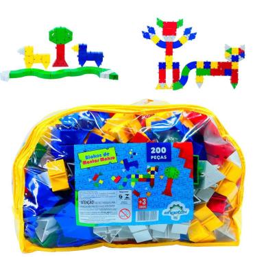 Imagem de Brinquedo Blocos de Montar Makro Infantil 200pçs