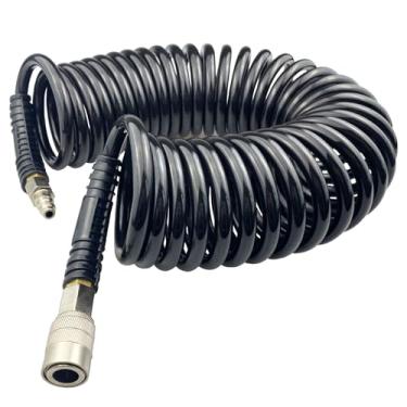 Imagem de Darnassus Mangueira de ar de recuo de poliuretano, mangueira de compressor de ar com conexões giratórias de 0,6 cm, para uso industrial, doméstico, garagem, estação (7,5 m, preto)