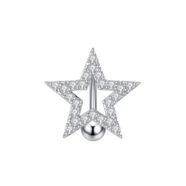 Imagem de Piercing de umbigo reverso aço cirúrgico CZ barra estrela piercing de barriga joia retentor corporal 14G (1,6 mm) 10 mm, Metal, Zircônia cúbica