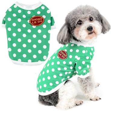 Imagem de Zunea Camisa de cachorro para cães pequenos verão camiseta básica de bolinhas roupas de cachorro de algodão macio respirável roupas para animais de estimação manga curta vestuário de proteção solar