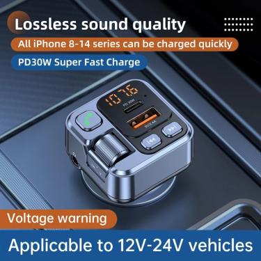 Imagem de Transmissor FM mãos livres carro  Bluetooth 5.1  MP3 player estéreo  modulador  carga rápida  carro