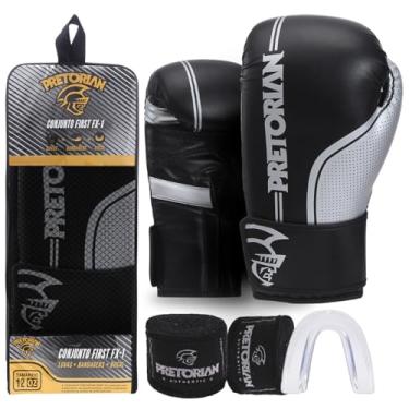 Imagem de Kit Luva de Boxe e Muay Thai First FX1 Pretorian (Preto/Prata, 12 Oz)