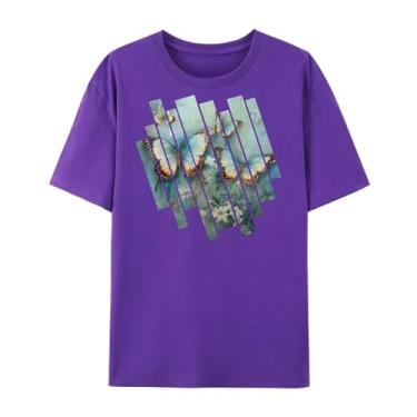 Imagem de Camisetas de arte de borboleta, camiseta fofa de verão com borboleta e flor, camiseta gráfica para homens e mulheres., 2 - roxo, XXG