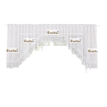 Imagem de Cortina Bando Renda Cascata Cozinha Bules Branca 3,15X0,95