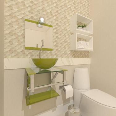 Imagem de Gabinete De Vidro Para Banheiro 40 Cm Inox Verde Oliva - Cubas E Gabin