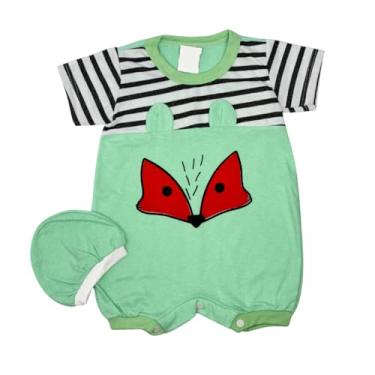 Imagem de Macacão Bebê Curto Com Chapéu Roupa Bebe 100% algodão (Verde)