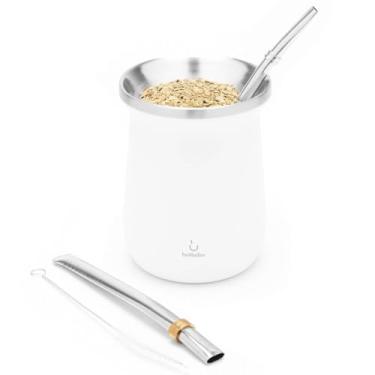 Imagem de BALIBETOV Kit de erva-mate - Inclui copo de erva mate e conjunto de bombilla - cuia de aço inoxidável e bomba - fácil de limpar e manter (branca)