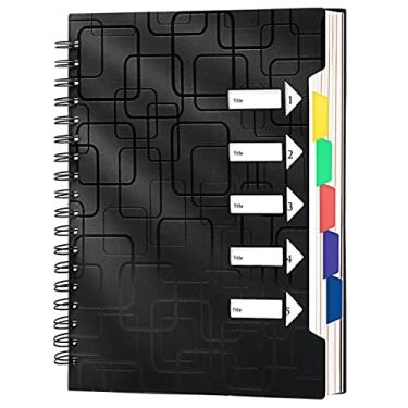 Imagem de CAGIE Caderno espiral com divisores, caderno de 5 assuntos para o trabalho, pautado pela faculdade, 120 folhas/240 páginas, caderno espiral de 21 x 15,8 cm A5 (preto)