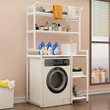 Imagem de Prateleira de lavanderia de 3 camadas sobre o rack de armazenamento do vaso sanitário/máquina de lavar, suporte organizador de banheiro, rack que economiza espaço com haste para pendurar rou