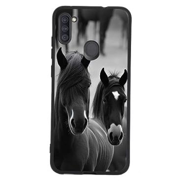 Imagem de Capa compatível com Samsung Galaxy A11 Horses, preto com estampa moderna de animais e cavalos legais para Samsung Capa feminina e masculina, capa de presente antiderrapante de silicone macio para