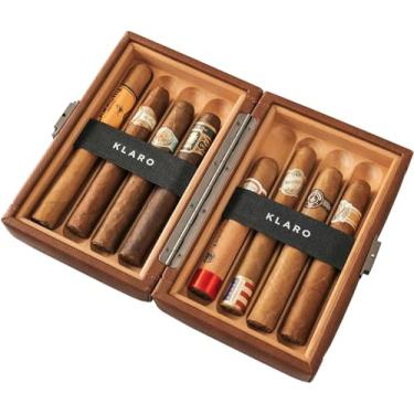 Imagem de CASE ELEGANCE Maxwell 8-Cigar Travel Protective Hard Case, couro vegano marrom castanho, forrado com cedro espanhol, abertura de 180 graus, ferragens de bronze, comporta charutos grandes