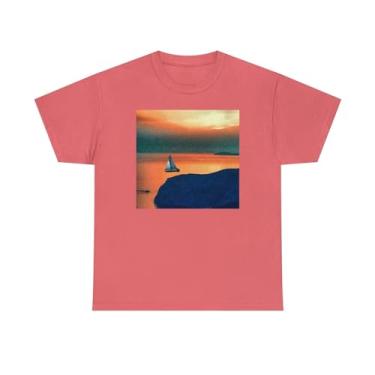 Imagem de Camiseta unissex de algodão pesado Kastro Sunset (Ilha de Sifnos, Grécia), Seda coral, P