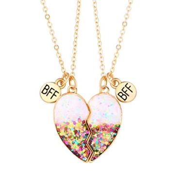 Imagem de Saalort Colar Best Friends para 2 colares magnéticos de coração dividido, presente de amizade, pingente combinando, 1.5 inches x 2 inches x 0.3 inches, Zinco, Ametista