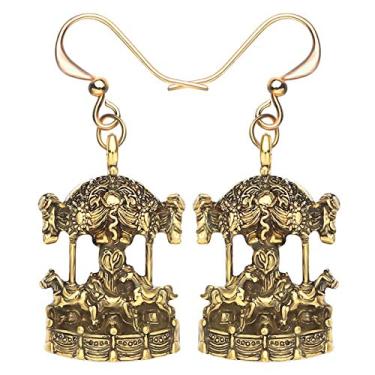 Imagem de DALANE Brincos de liga antiga banhados a ouro prata carrossel pingente novidade joias presentes para mulheres meninas, 20mm x 16mm, Zinco, Sem pedra preciosa