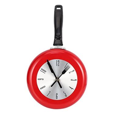 Imagem de Relógio de parede metal frigideira design 8 Polegada relógios cozinha decoração arte relógio (vermelho, tamanho único) vision
