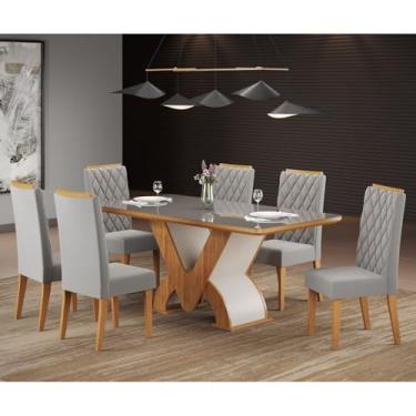 Imagem de Conjunto Sala de Jantar Mesa Retangular Novita com 6 Cadeiras Iza Mel/Grafite/Cinza