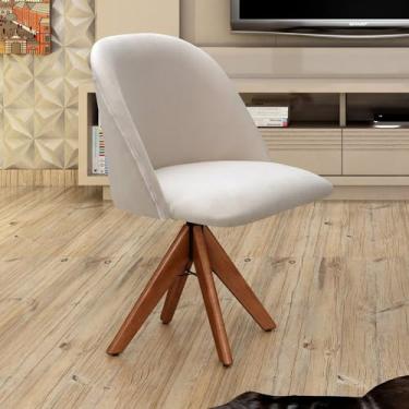 Imagem de Poltrona Decorativa Gaia Giratória Madeira para Sala, Quarto, Recepção Bege