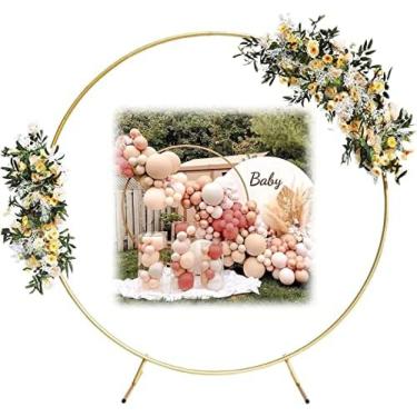 Imagem de Kit de suporte para arco de casamento de metal com arco de balão redondo, estrutura de arco de jardim forte, para decoração de festa de casamento interna ou externa, festas de aniversário, 1