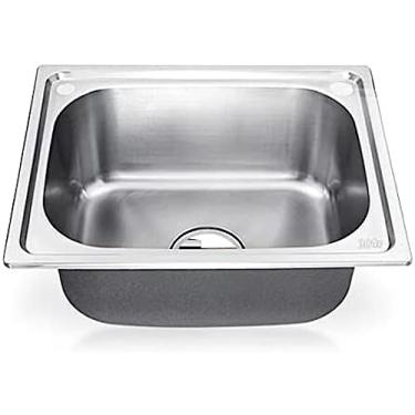 Imagem de Pias de aço inoxidável de tigela única, pia de cozinha, com almofada silenciadora, pia quadrada montada na parede, para uso doméstico, bar de cozinha, pequeno restaurante, kit de downpipe, p