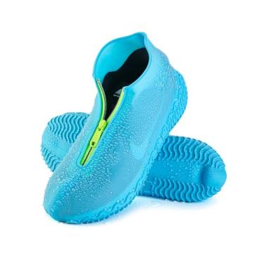 Imagem de HTHOY&GOWY Capas impermeáveis para sapatos – Capas de silicone para sapatos de chuva com zíper, reutilizáveis, dobráveis, antiderrapantes, laváveis, protetores de sapatos, galochas para crianças, homens e mulheres