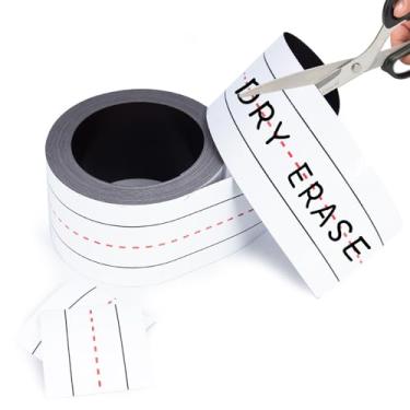 Imagem de Tiras magnéticas apagáveis a seco, rolo de fita magnética branca - 24 pés de comprimento 8 cm de largura, apagáveis, etiquetas, cola, folhas magnéticas graváveis para geladeira, artesanato e quadro