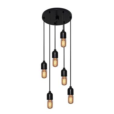 Imagem de Luminária Lustre Retro Suporte para Lâmpada não Inclusa, Vivare Iluminação, Pendente4162/6 PRPR, Preto, Pequeno