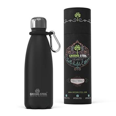 Imagem de Garrafa Térmica Esportiva Greens Steel - Aço Inoxidável 304, 12 oz (355 ml), Frio: 24 Horas, Quente: 12 Horas, À Prova de Vazamentos, Isolada a Vácuo, Preta