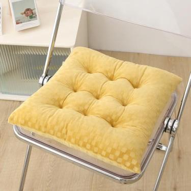 Imagem de GMWARDDF Almofada quadrada super macia de veludo cotelê durável com laços antiderrapante almofada para cadeira de escritório de cor sólida para cadeira de escritório para cadeira de mesa
