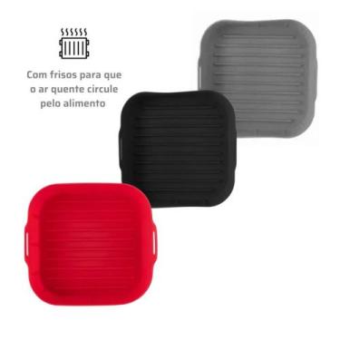 Imagem de Forma de Silicone Quadrada Com Alça Para Air Fryer 16cm Reutilizável 3