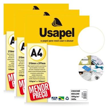 Imagem de Papel Couchê A4 180g Pacote 150 Folhas Cor Branco Brilho Usapel