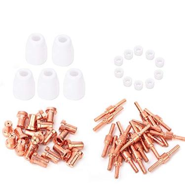 Imagem de Cortador de Plasma, 55 Peças, Bico de Eletrodo Estendido, Copo, Anel de Gás, Consumíveis Pt31, Cerâmica, Cobre Vermelho para Tocha Pt31