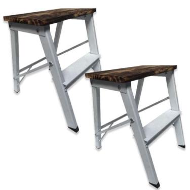 Imagem de Kit 2 Mini Escada Banqueta Alumínio Dobrável 1 Degrau - HM GARCIA