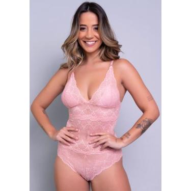 Imagem de Body Lingerie Transparente Renda Decote Blogueira - WLS Modas, Rosa, G