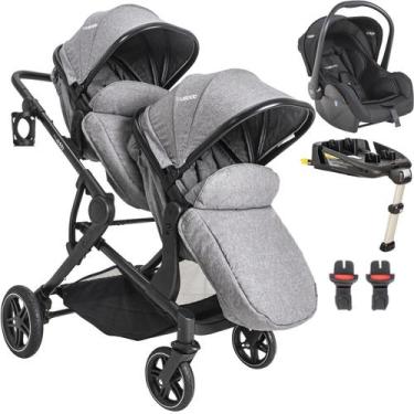 Imagem de Carrinho de Gemeos Bebe Conforto Base ISOFIX Kiddo Pair Cinza