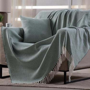 Imagem de Manta Decorativa Para Sofá Boho Hebrom Verde - FASTLAR, 140x250cm