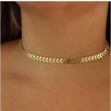 Imagem de Choker  escama de peixe com design de folhas de oliveira banhado em ou