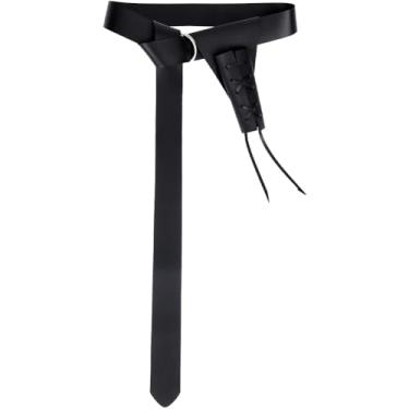 Imagem de GORGECRAFT Cinto de bainha de espada preto couro PU medieval retrô ajustável cintura adaga capa protetora ombro traseira fivela coldre para cosplay fantasia espada sapo suporte adulto masculino