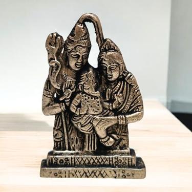 Imagem de Brass Shiv Parivar 6 cm - Família Shiva - Estátua de escultura de ídolo Shiv Parvati Shiv Bholenath Shankar Parvati Ganesha Murti - Decoração de casa - Templo - Espaço de trabalho - Mesa de escritório