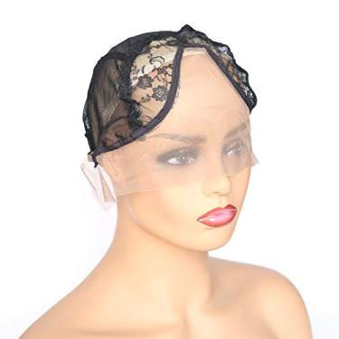 Imagem de BTWTRY U Part Deep Part Lace Front Wig Cap para fazer perucas com alça ajustável tamanho médio preto domo malha tecelagem touca peruca para mulheres e meninas perucas DIY (1 peça, 0070)