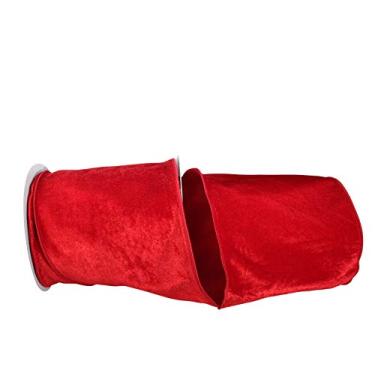 Imagem de Reliant Ribbon Veludo de pelúcia com fita de borda com verso Dupioni, 15 cm x 9 metros, vermelho